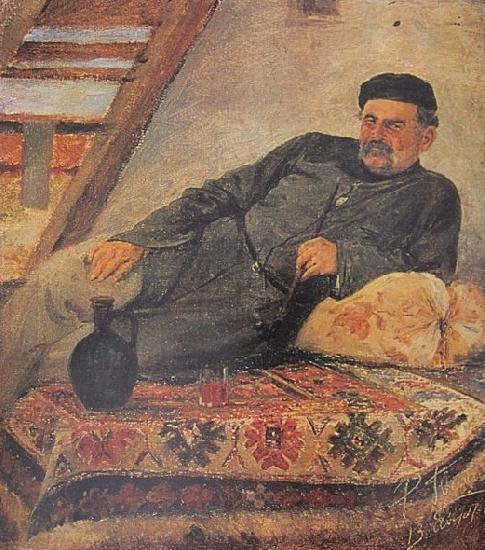Romanoz Gvelesiani A Kakhetian man with a jar Norge oil painting art